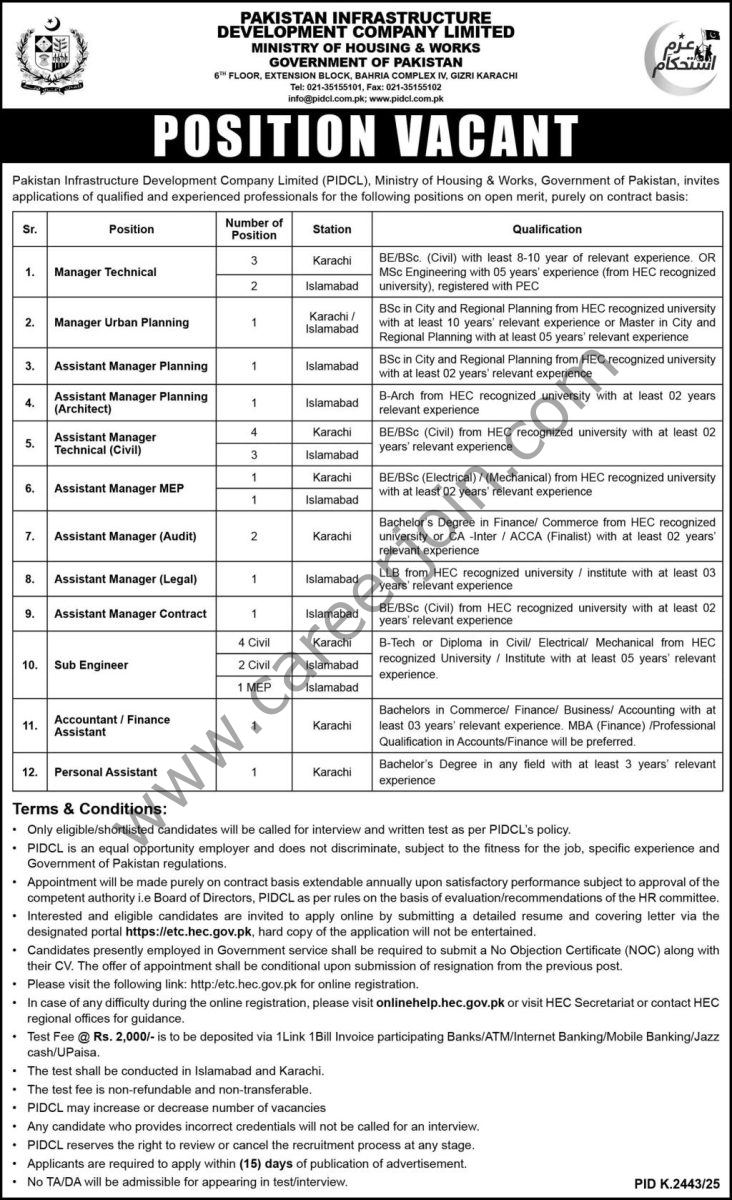 Pakistan Infrastructure Development Co Ltd PIDCL Jobs 18 January 2026 Express 1
