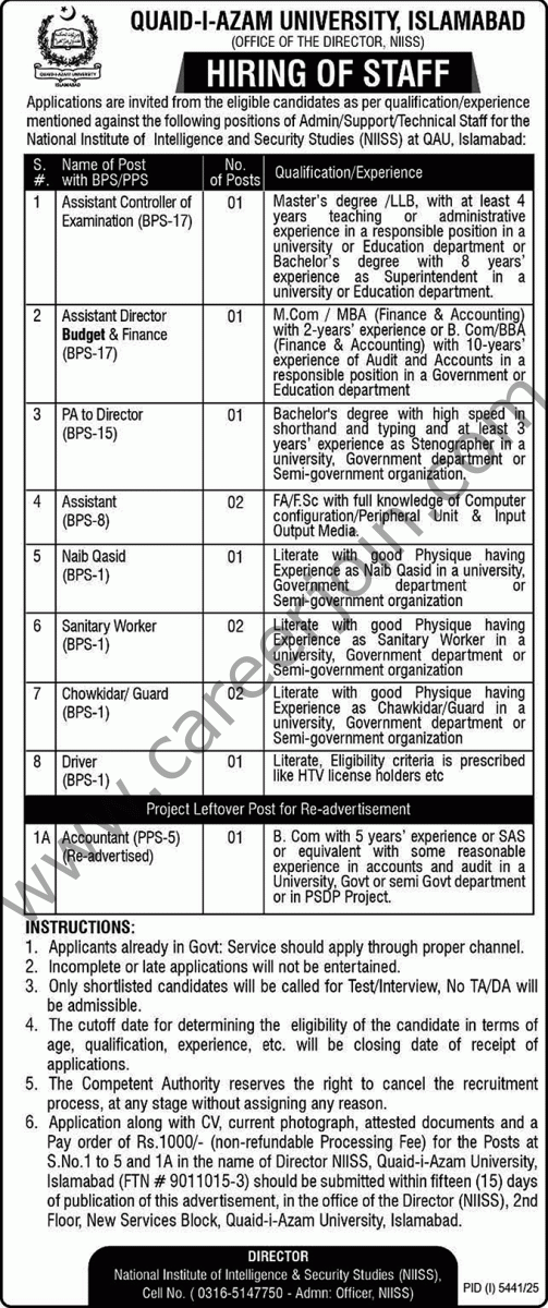 Quaid I Azam University Iskamabad Jobs 02 January 2026 Nawaiwaqt 1