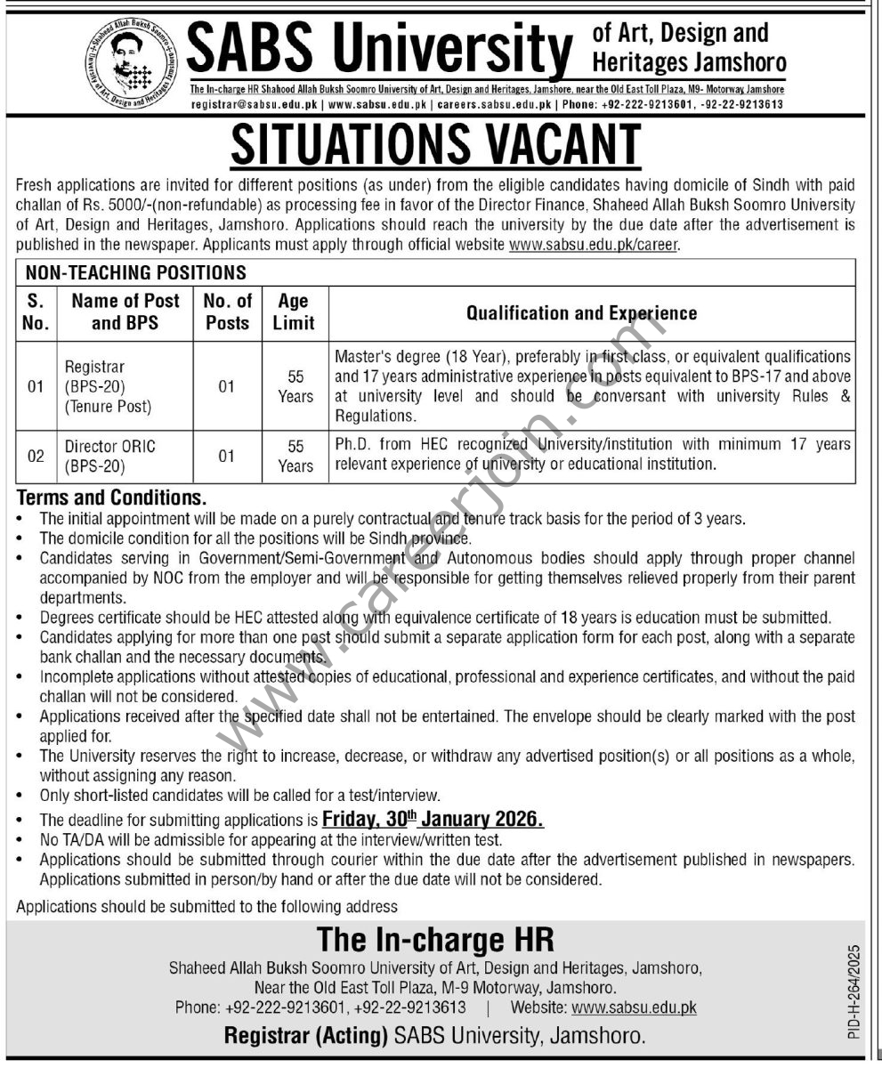 SABS University Jobs 11 January 2026 Express Tribune 1