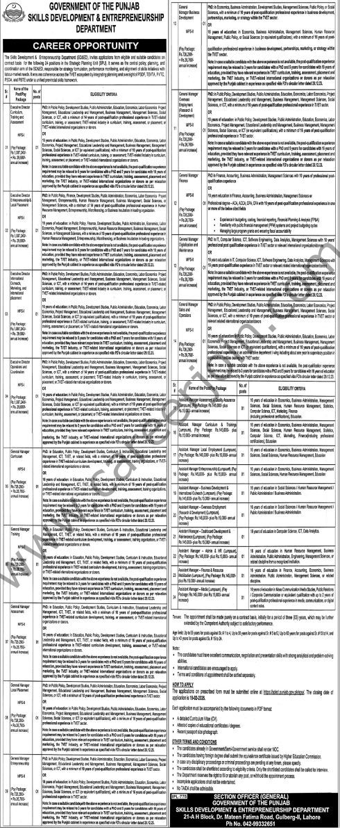 Skills Development & Entrepreneurship Department Punjab Jobs 22 January 2026 Express Tribune 1