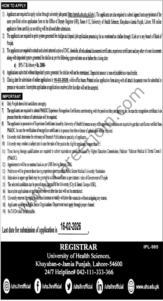 University of Health Sciences UHS Jobs 28 January 2026 Express Tribune 01 1