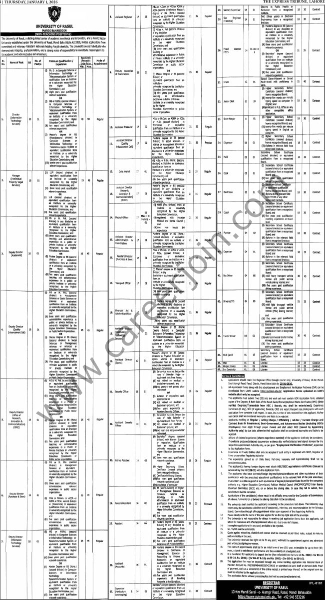 University of Rasul Jobs 01 Janaury 2025 Express Tribune 1
