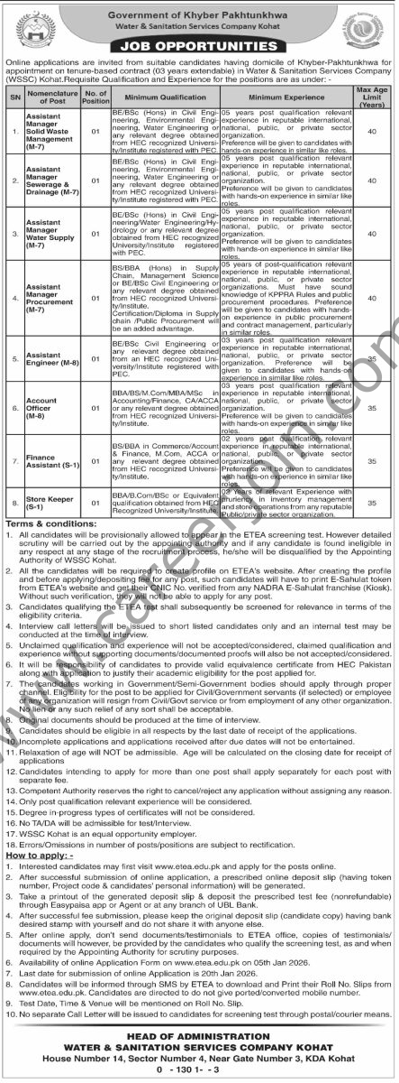 Water & Sanitation Services Co WSSC Kohat Jobs 04 January 2026 Dawn 1