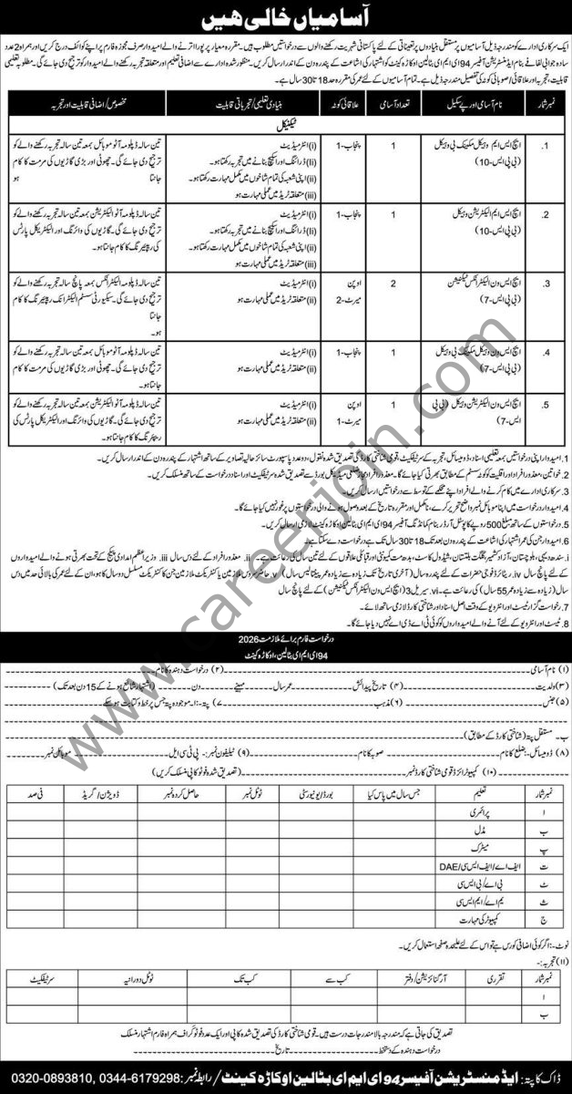 94 EME Battalion Okara Cantt Jobs 22 February 2026 Express 1