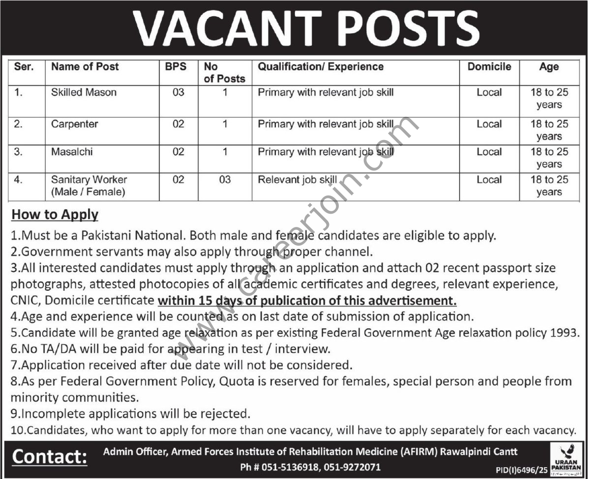 Armed Forces Institute of Rehablitation Medicine AFIRM Jobs 11 February 2026 Express Tribune 1