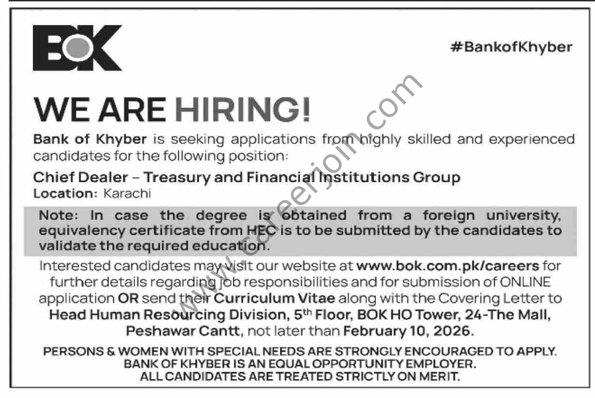 Bank of Khyber BOK Jobs 04 February 2026 Dawn 1