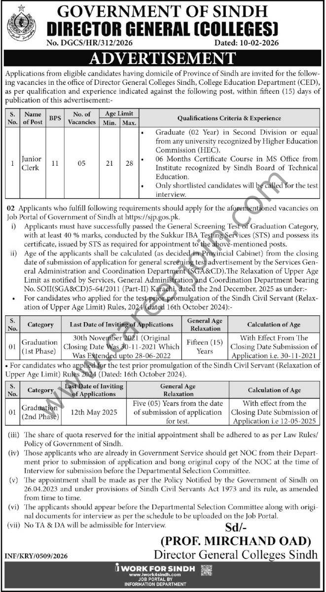 Director General Colleges Jobs 12 February 2026 Express Tribune 1