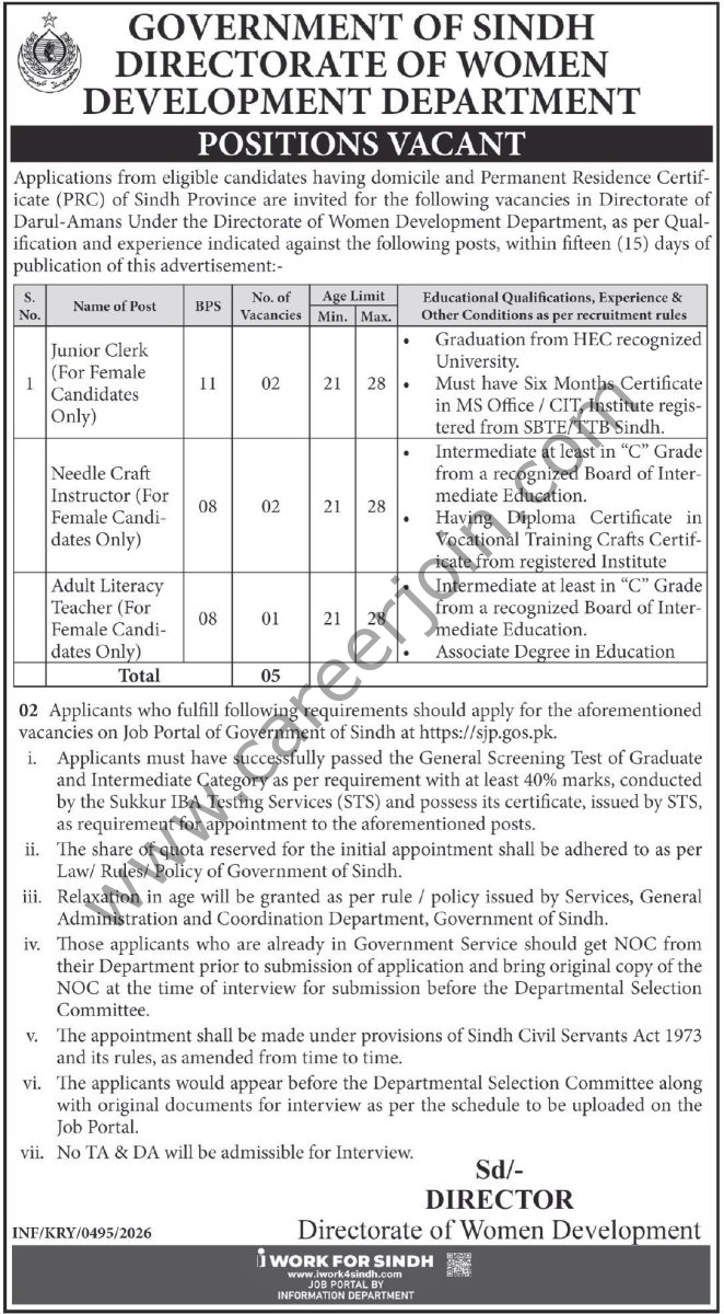 Directorate of Women Development Sindh Jobs 12 February 2026 Express 1
