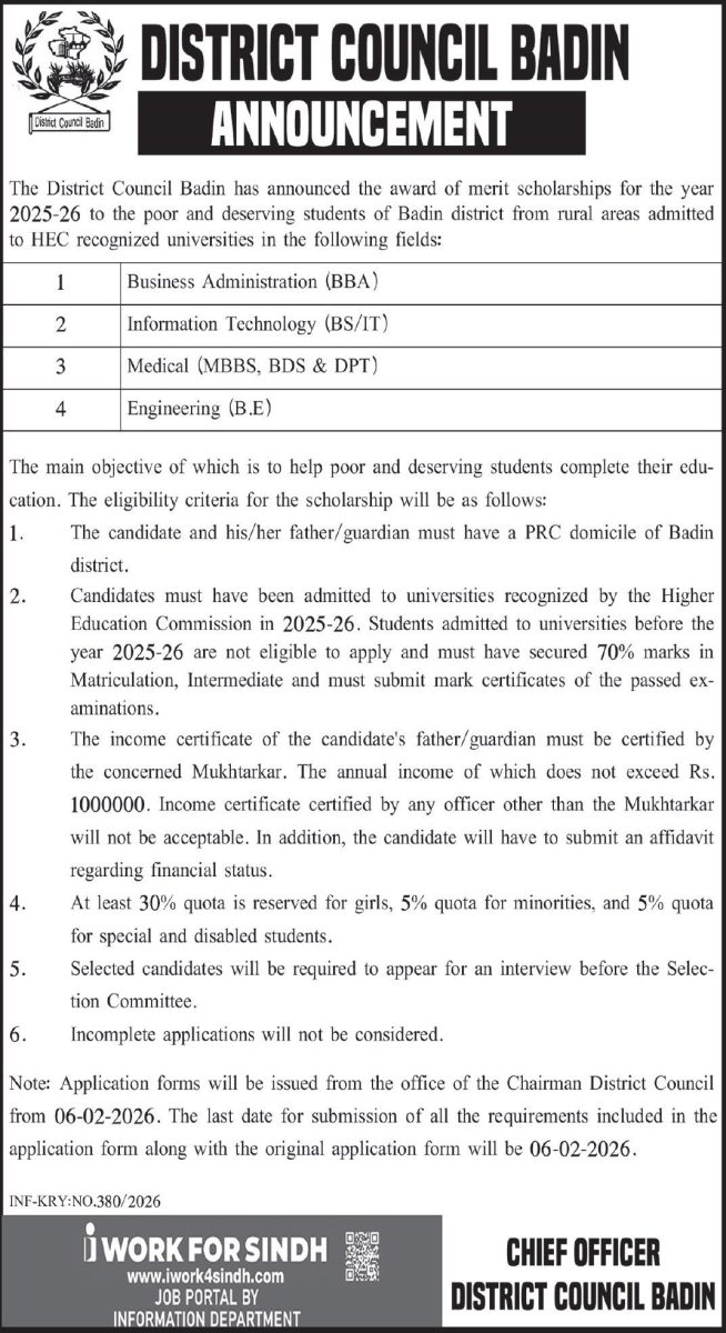 District Council Badin Jobs 03 February 2026 Express Tribune 1