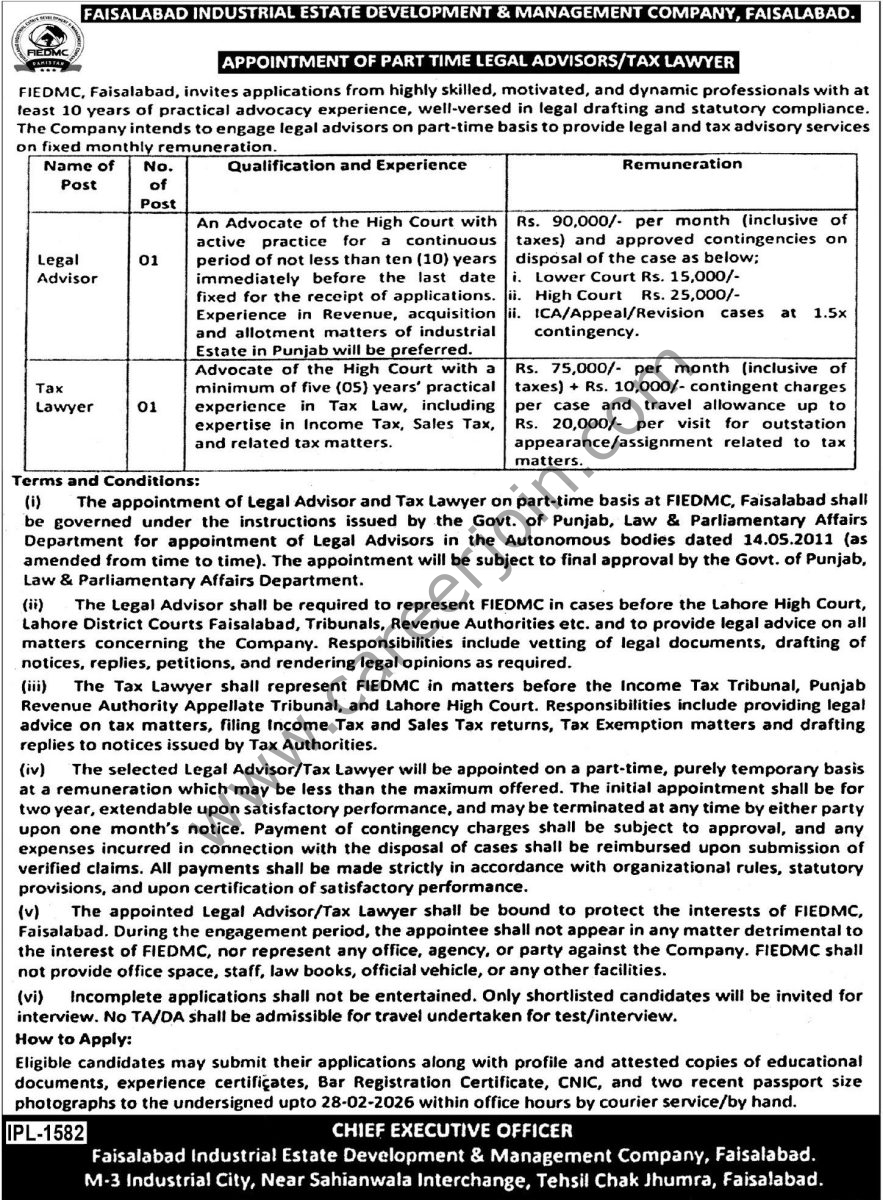 Faisalabad Industrial Estate Development & Management Co Jobs 13 February 2026 Tribune Express 1