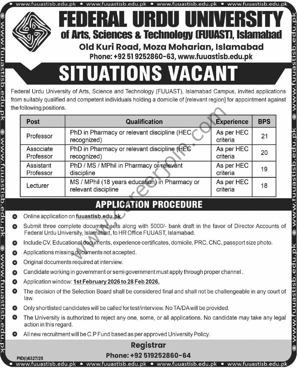 Federal Urdu University Jobs 01 February 2026 Express Tribune 1