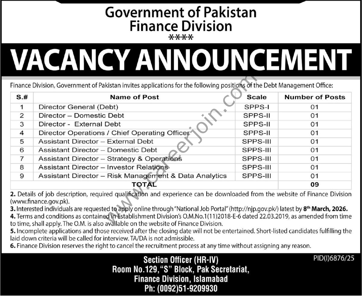 Finance Division Govt Of Pakistan Jobs 22 February 2026 Express Tribune 1