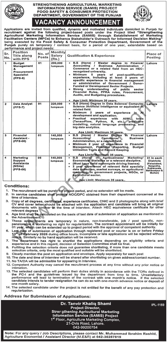 Food Saftey & Consumer Protection Department Punjab Jobs 01 February 2026 Express Tribune 1