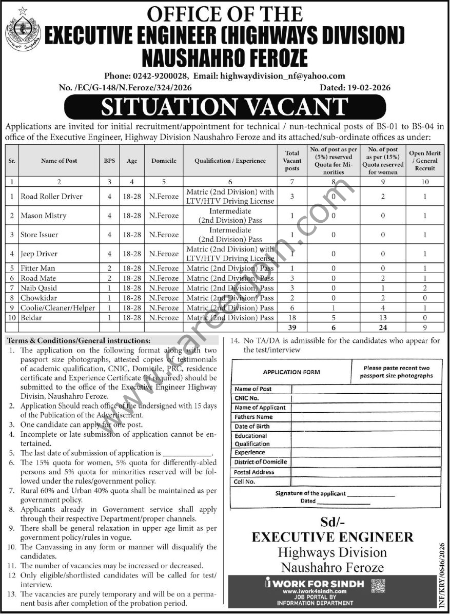 Highway Division Naushahro Feroze Jobs 20 February 2026 Express Tribune 1