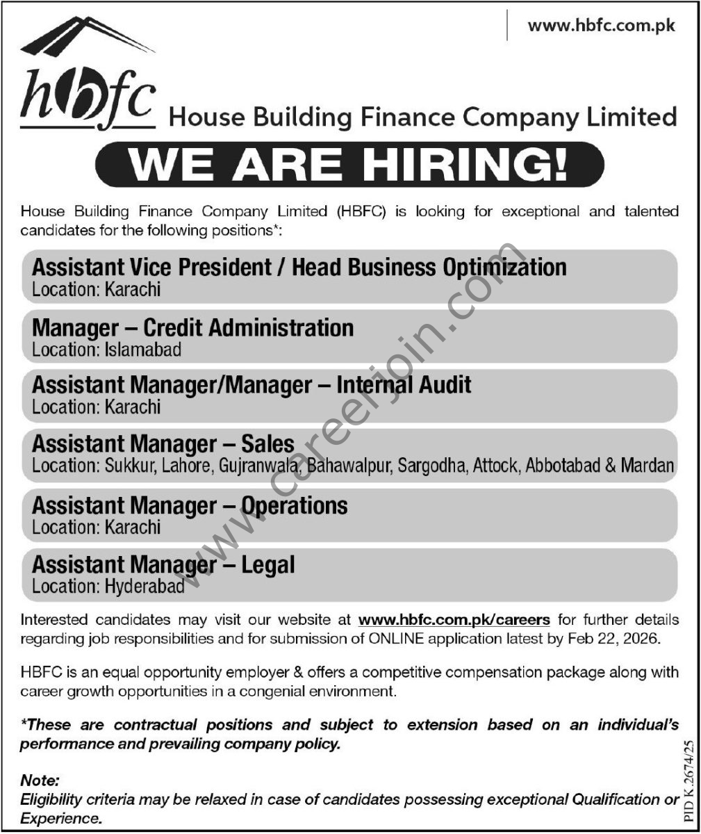 House Building Finance Co Ltd HBFC Jobs 08 February 2026 Express Tribune 1