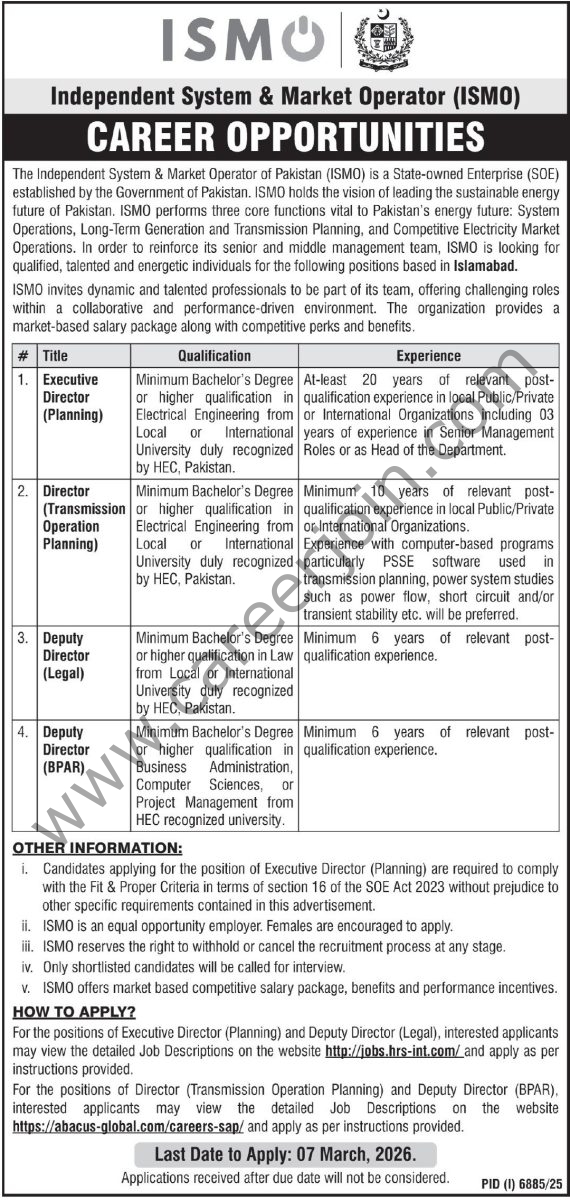 Independent System & Market Operator ISMO Jobs 22 February 2026 Express Tribune 1