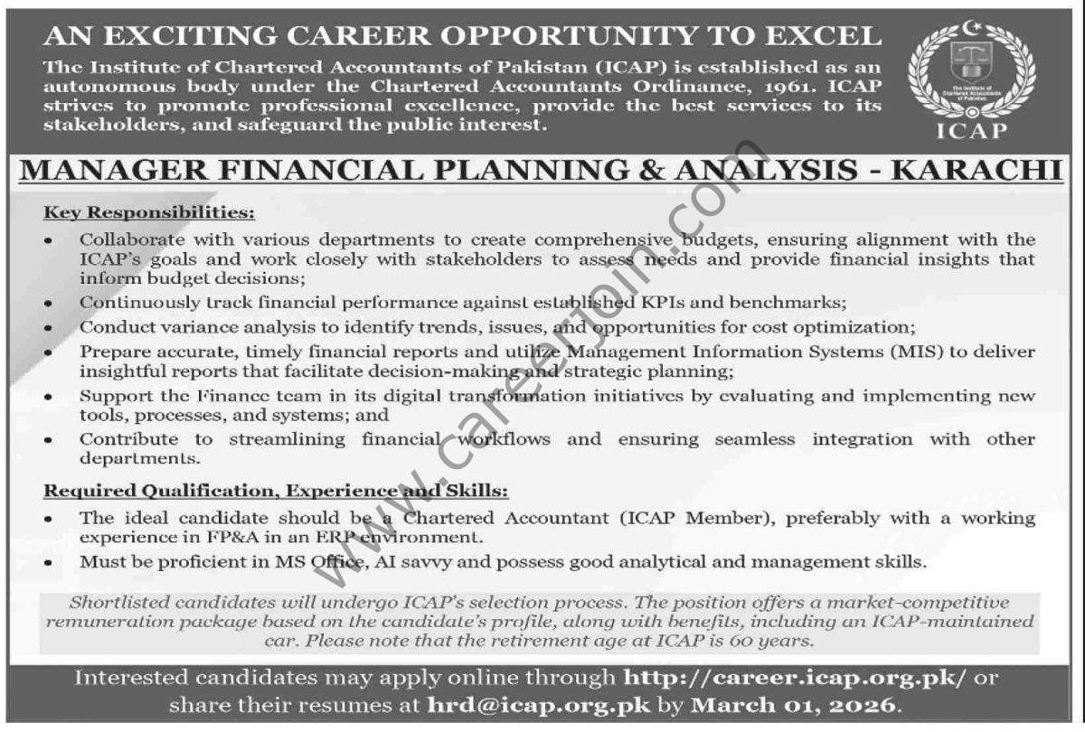 Institute of Chartered Accountants Of Pakistan ICAP Jobs 17 February 2026 Dawn 1