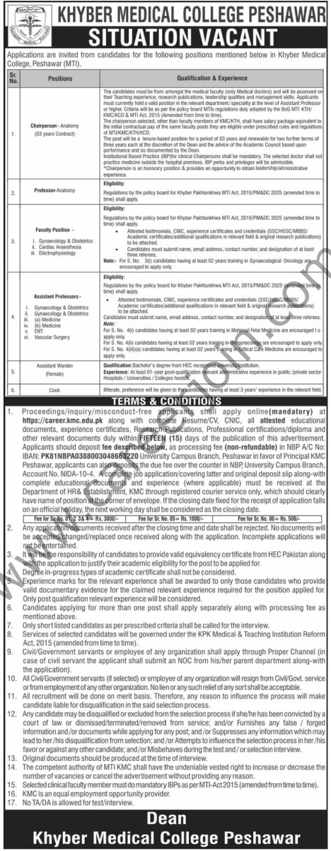 Khyber Medical College Peshawar MTI Jobs 25 February 2026 Dawn 1