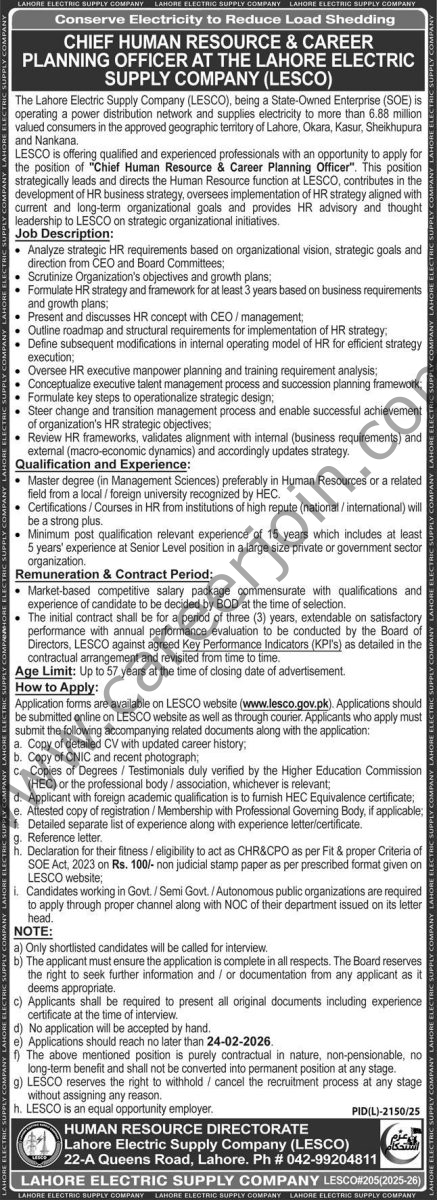 Lahore Electric Supply Co LESCO Jobs 08 February 2026 Express 1