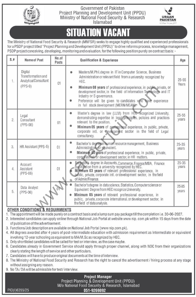 Ministry of National Food Security & Research MNFSR Jobs 04 February 2026 Express Tribune 1