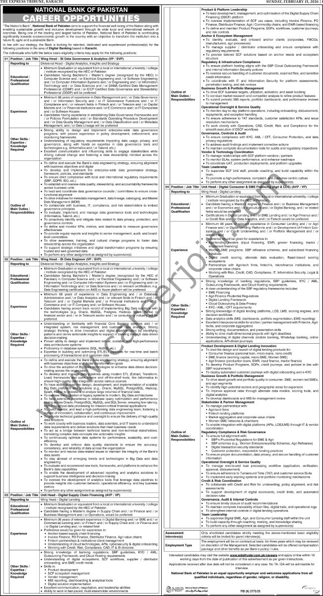 NBP National Bank of Pakistan Jobs 14 February 2026 Express Tribune 1