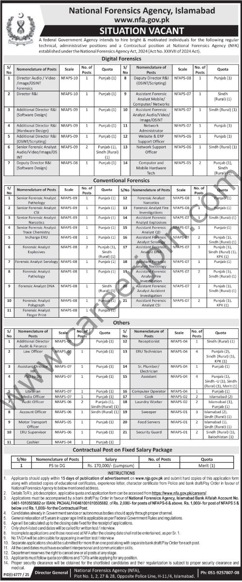 National Forensics Agency Islamabad Jobs 20 February 2026 Express Tribune 1
