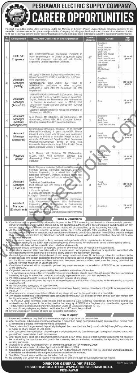 Peshawar Electric Supply Co PESCO Jobs 18 February 2026 Dawn 1