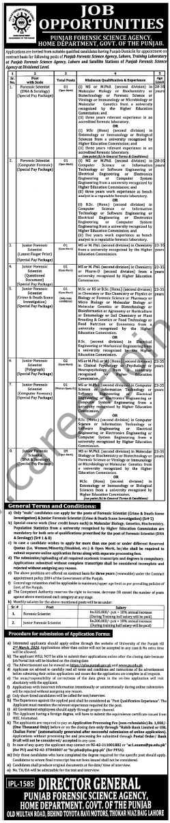 Punjab Forensic Science Agency Jobs 13 February 2026 Tribune Express 1