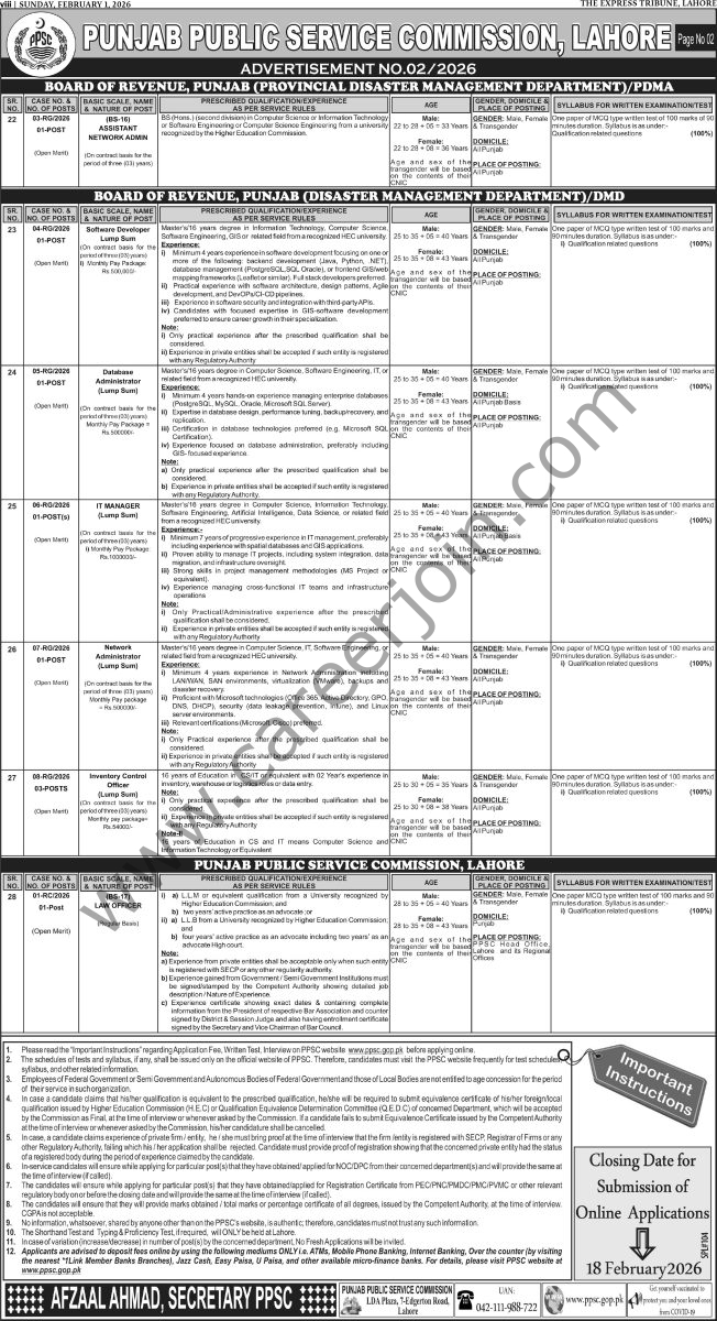 Punjab Public Service Commission PPSC Jobs 01 February 2026 Express Tribune 01 1