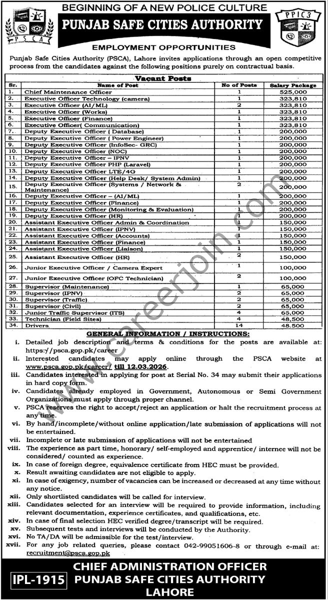 Punjab Safe Cities Authority PSCA Jobs 23 February 2026 Express Tribune 1