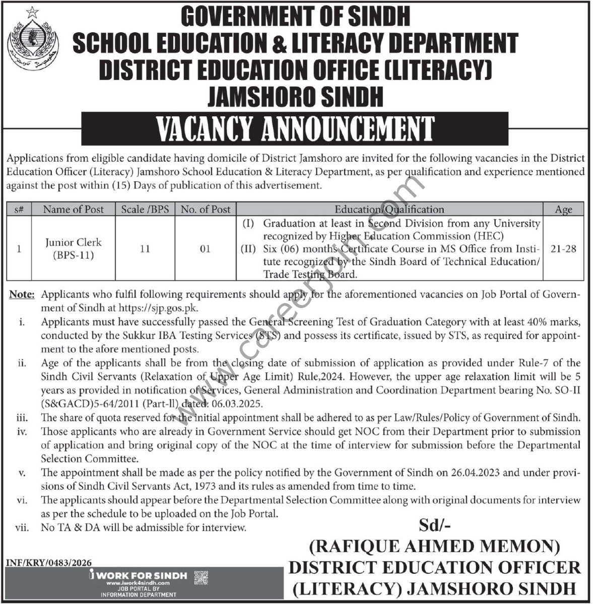 School Education & Literacy Department Jamshoro Sindh Jobs 11 February 2026 Express 1