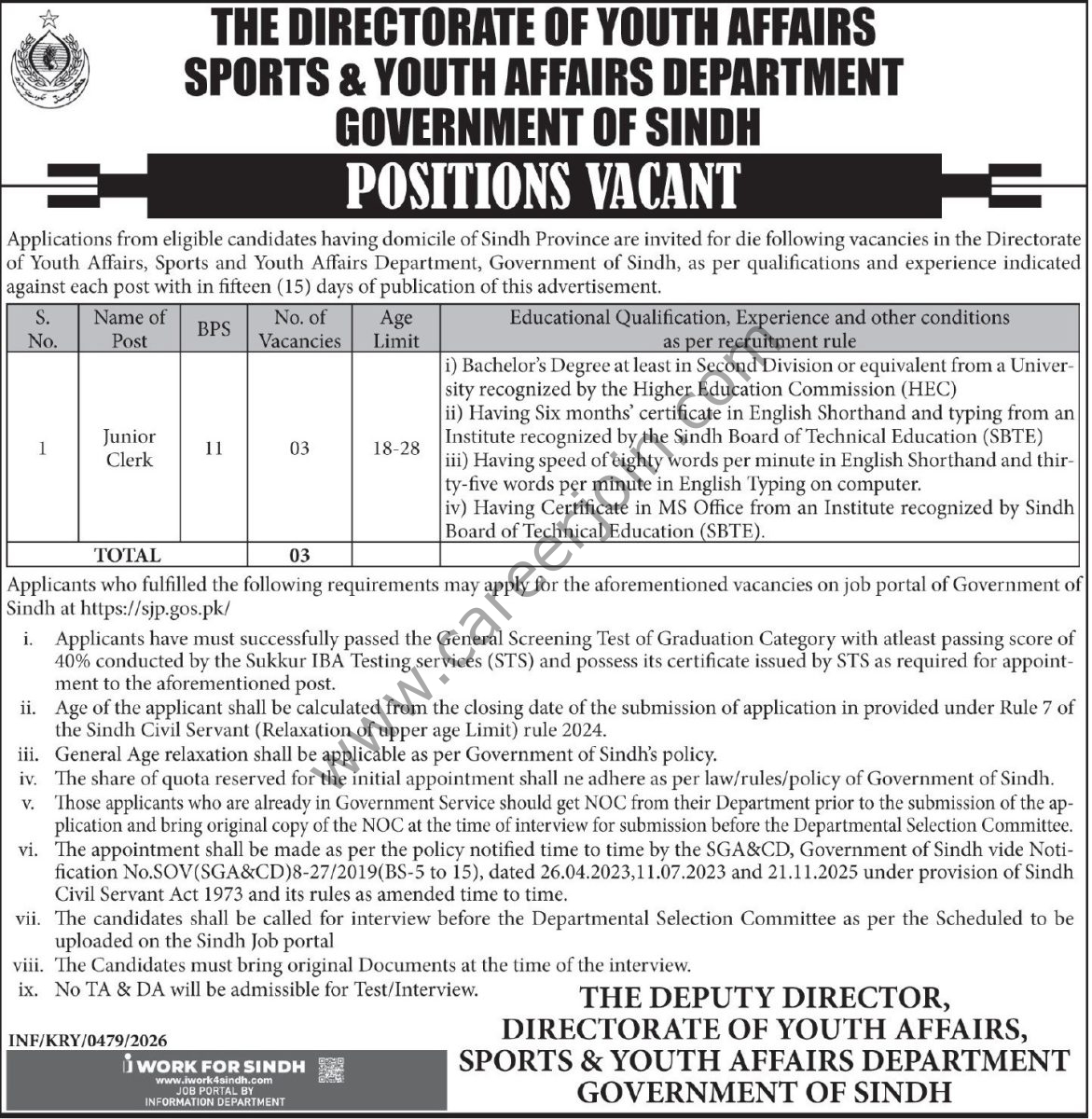 Sports And Youth Affairs Department Sindh Jobs 11 February 2026 Express 1