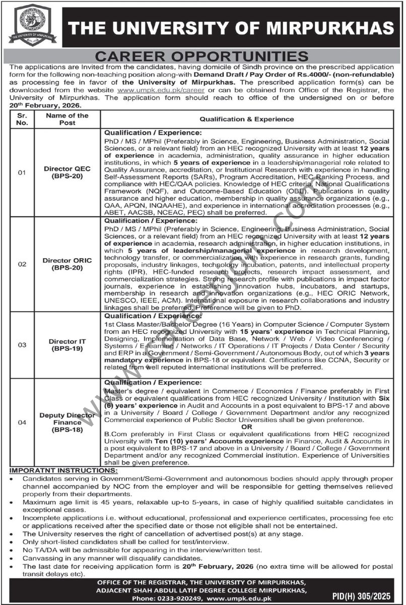 The University of Mipurkhas Jobs 05 Februray 2026 Express Tribune 1