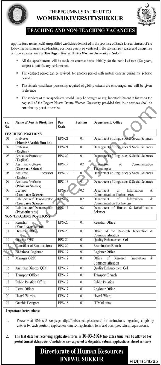 Women University Sukkur Jobs 20 February 2026 Express Tribune 1