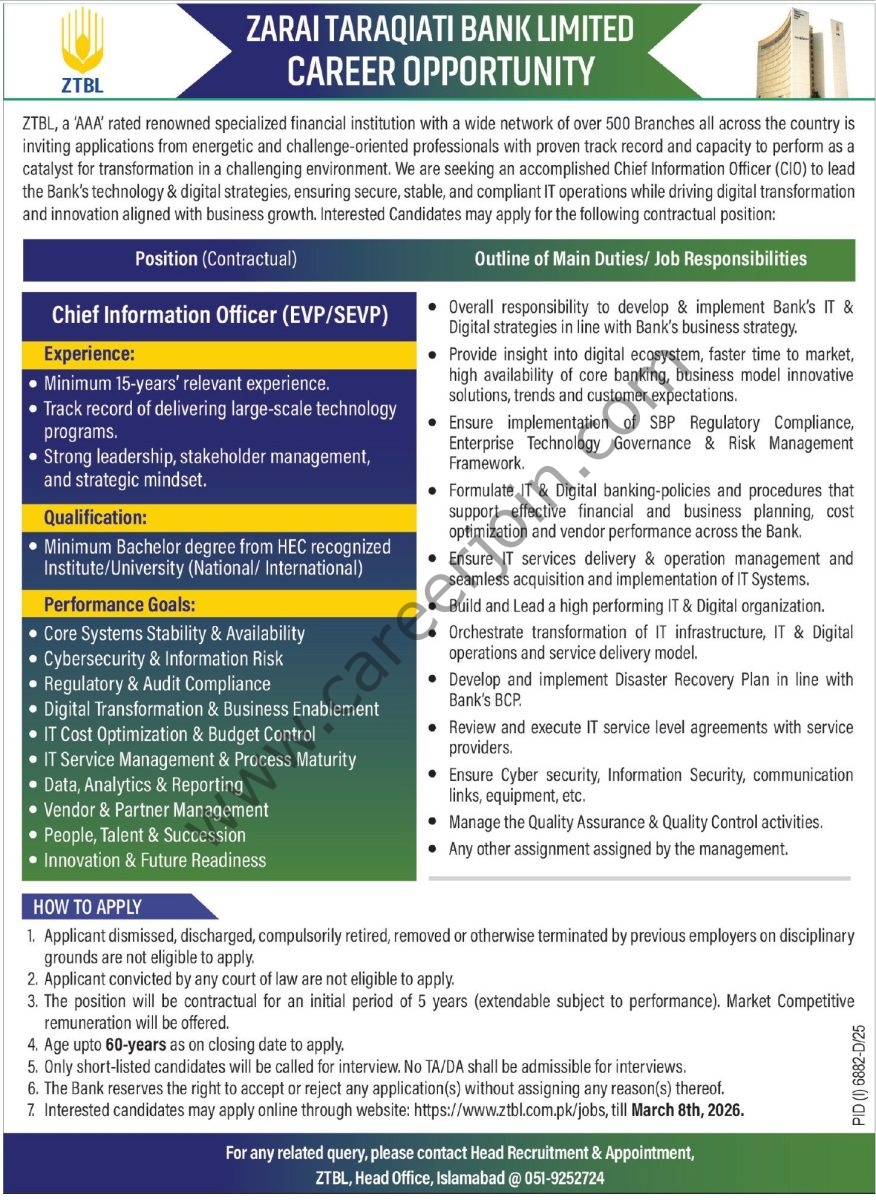 Zarai Taraqiati Bank Ltd ZTBL Jobs 22 February 2026 Express Tribune 1
