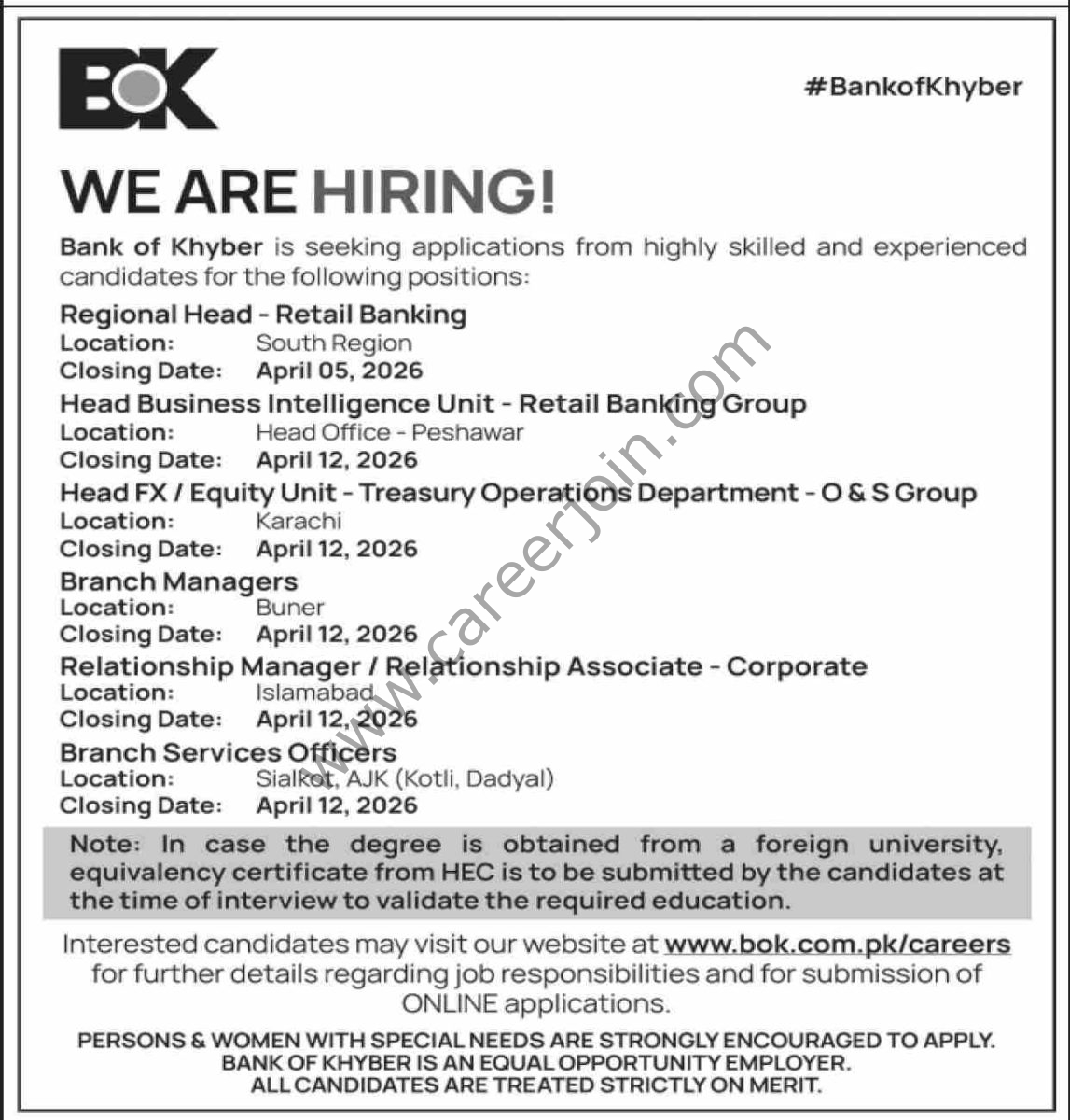 Bank of Khyber BOK Jobs 29 March 2026 Dawn 1