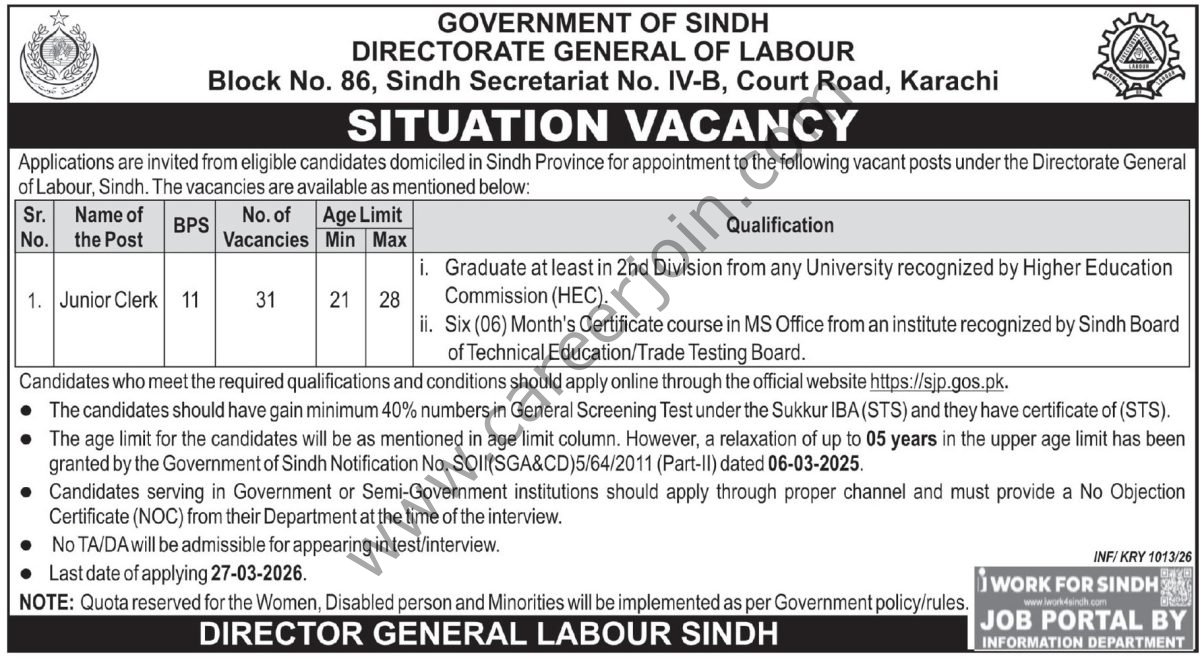Directorate General of Labour Jobs 11 March 2026 Express Tribune 1
