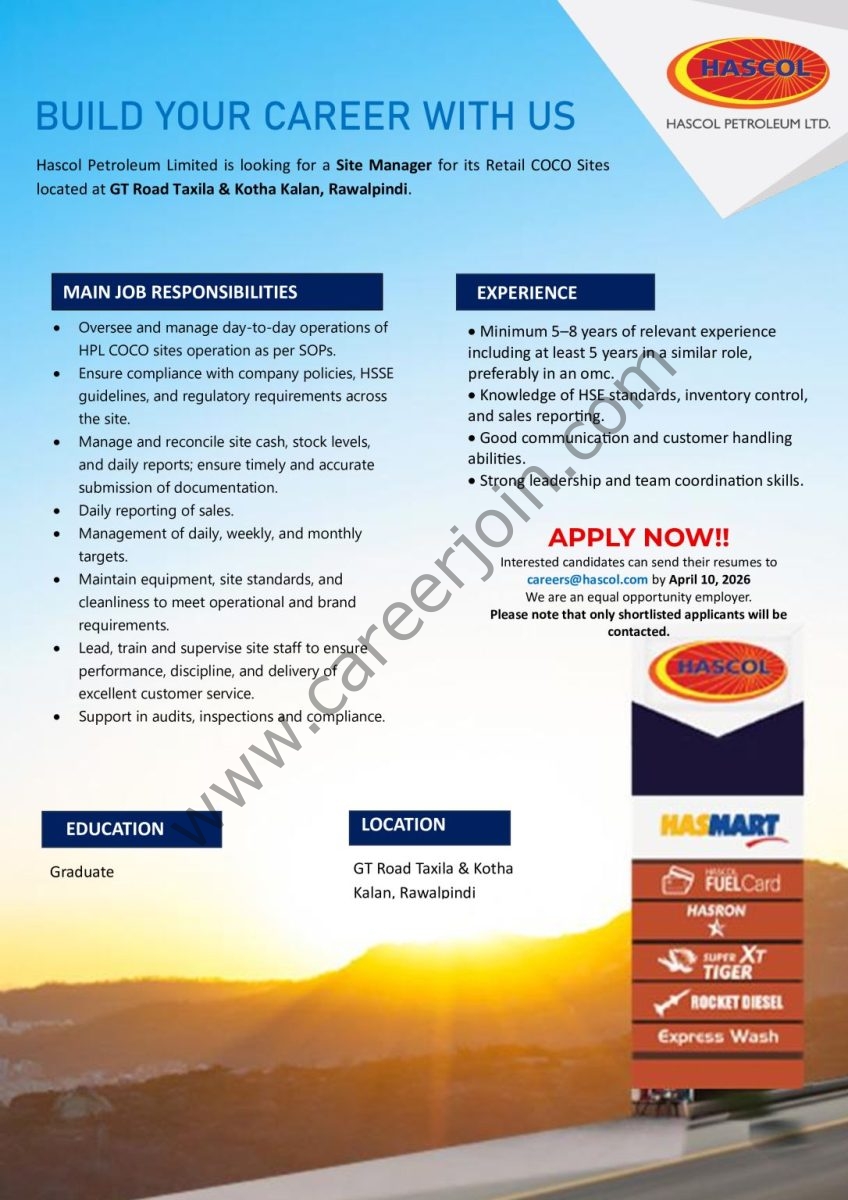 Hascol Petroleum Limited Jobs Site Manager 1
