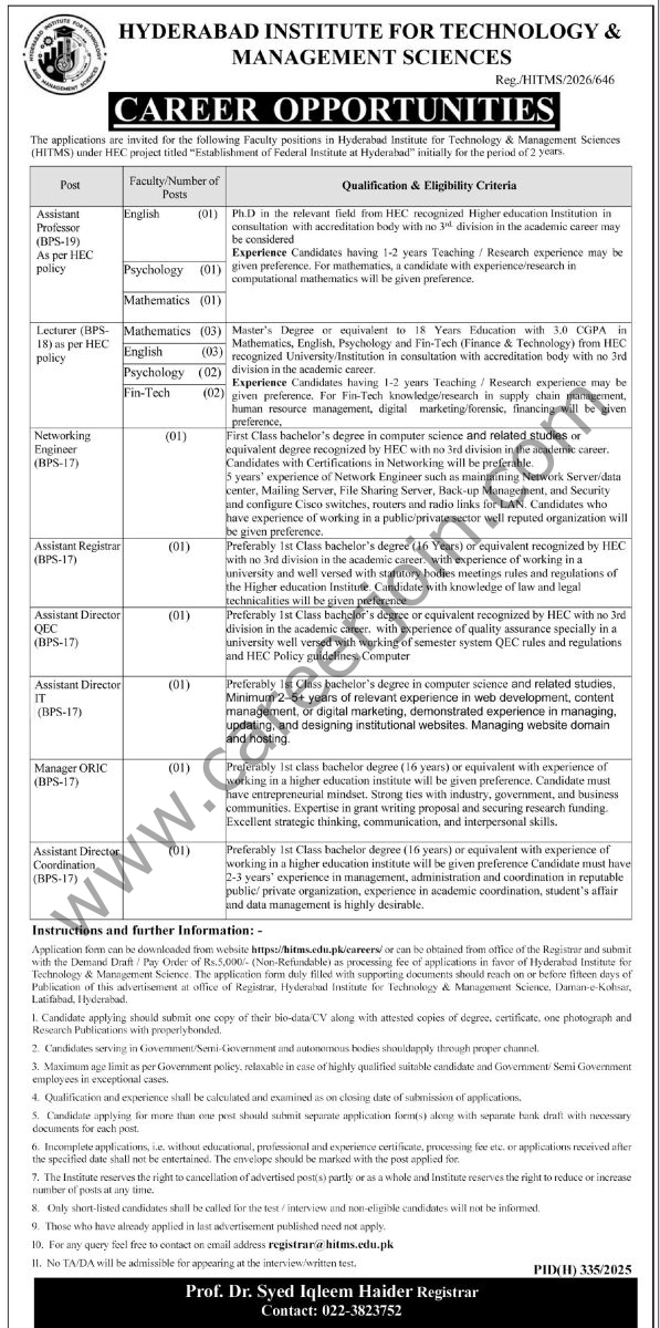 Hyderabad Institute for Technology & Management Sciences HITMS Jobs 08 March 2026 Express Tribune 1