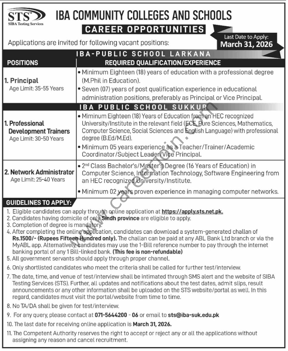 IBA Community Colleges & Schools Jobs 08 March 2026 Dawn 1
