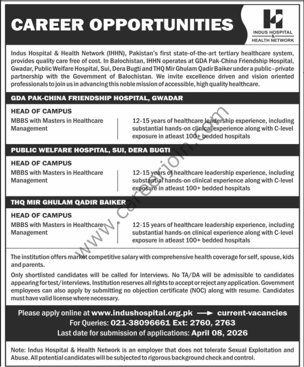 Indus Hospital & Health Network IHHN Jobs 29 March 2026 Dawn 1