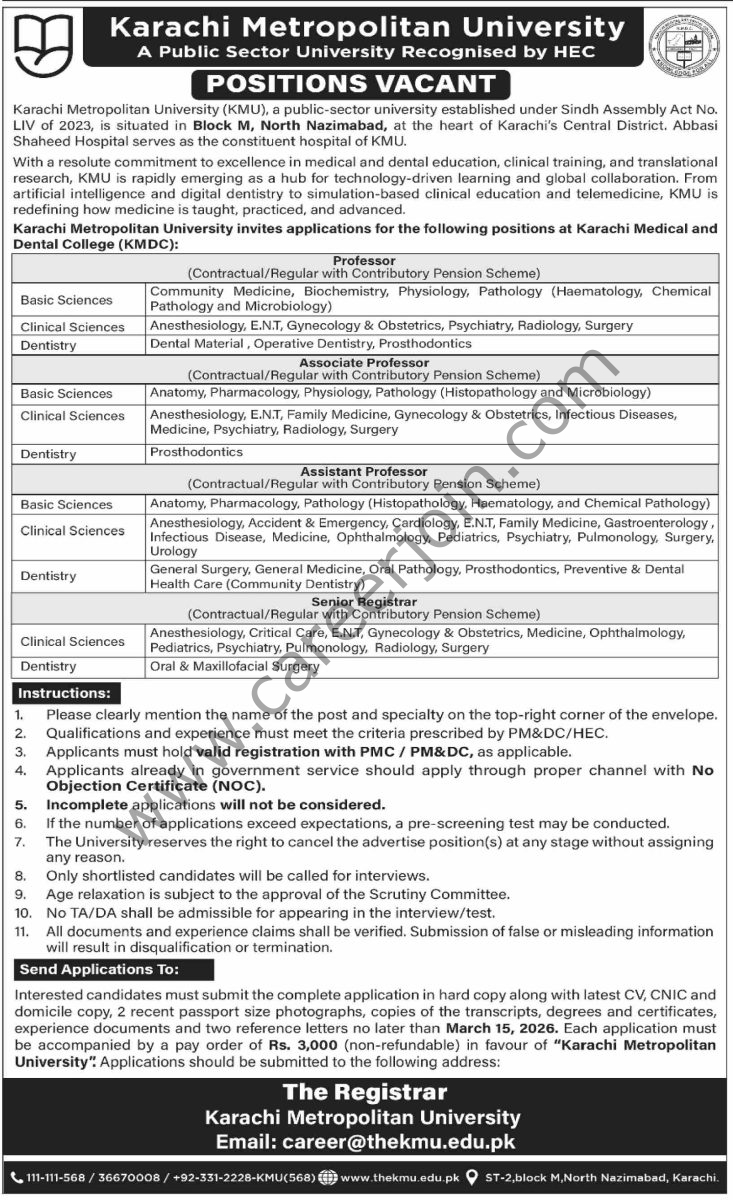 Karachi Metropolitan University KMU Jobs 04 March 2026 Dawn 1