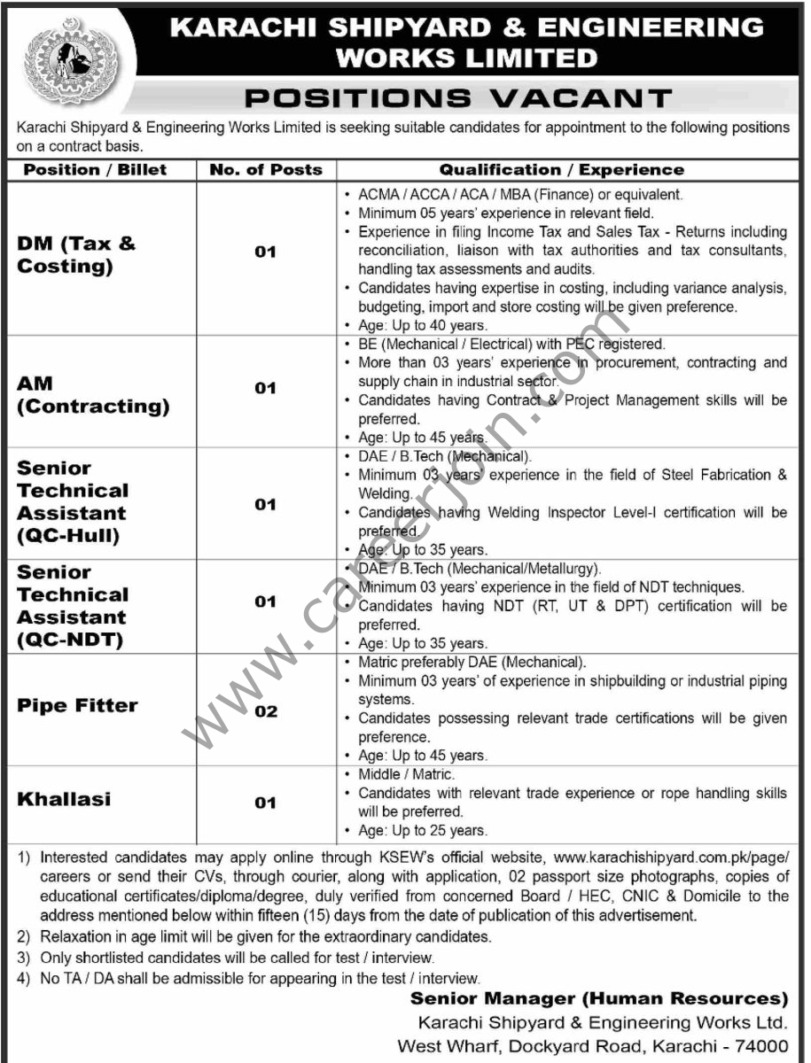 Karachi Shipyard & Engineering Works Ltd Jobs 29 March 2026 Dawn 1