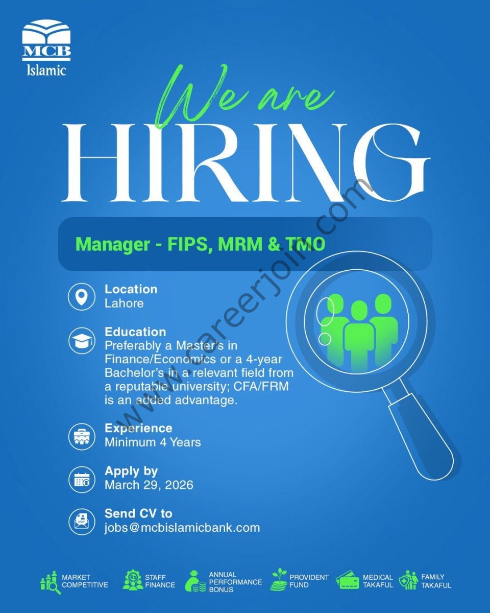 MCB Islamic Bank Jobs Manager FIPS MRM & TMO 1