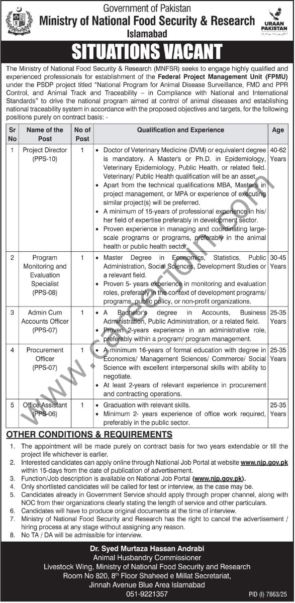 Ministry of National Food Security & Research Jobs 29 March 2026 Express Tribune 1