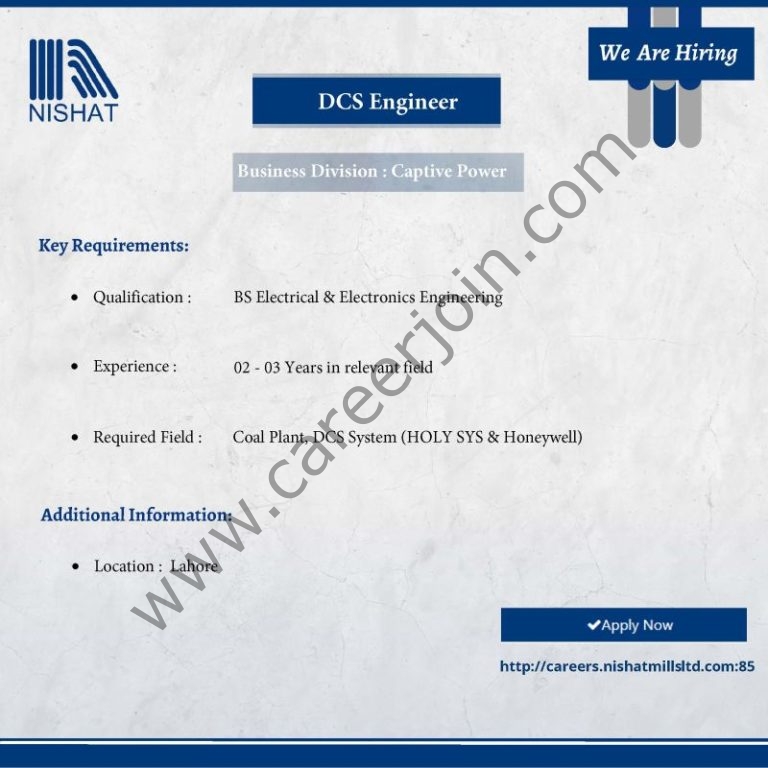 Nishat Mills Limited Jobs DCS Engineer