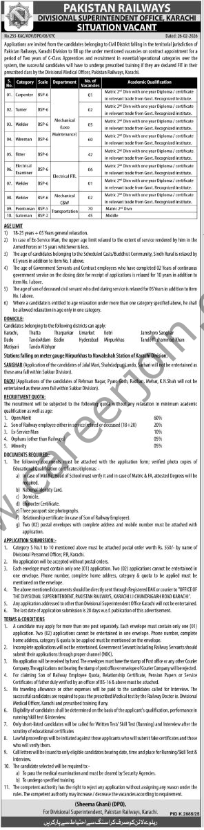 Pakistan Railways (Karachi Division) Jobs 01 March 2026 Express Tribune 1