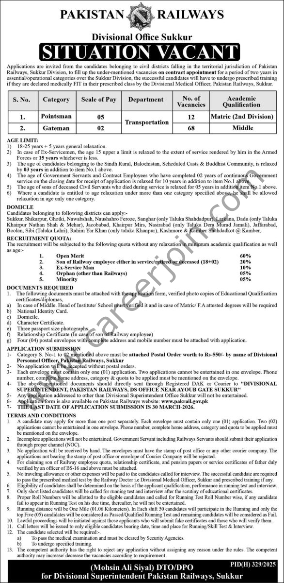 Pakistan Railways (Sukkur Division) Jobs 01 March 2026 Express 1