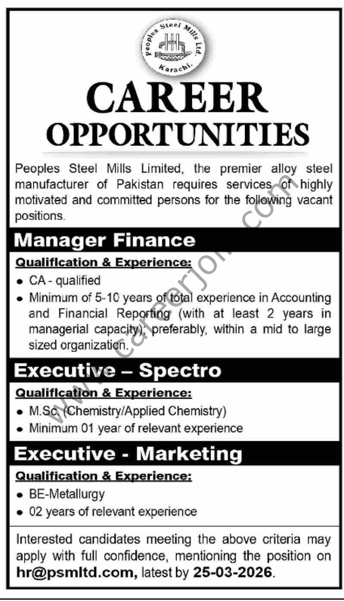 Peoples Steel Mills Limited Jobs 15 March 2026 Dawn 1