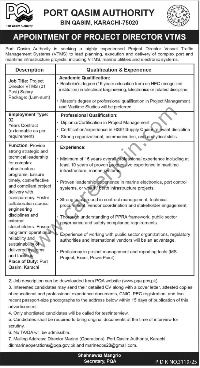 Port Qasim Authority PQA Jobs 29 March 2026 Express Tribune 1